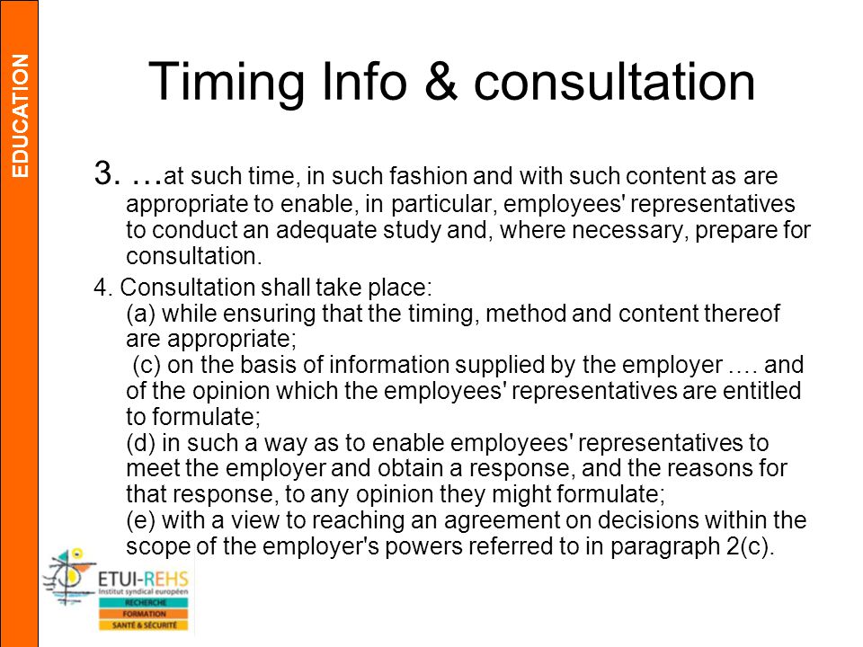 EDUCATION Timing Info & consultation 3.
