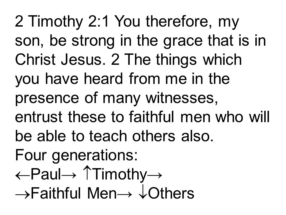 2 Timothy 2:1 You therefore, my son, be strong in the grace that is in Christ Jesus.