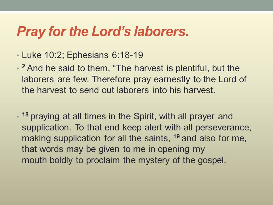 Pray for the Lord’s laborers.