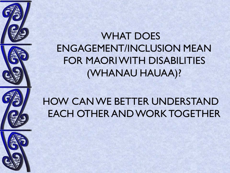 WHAT DOES ENGAGEMENT/INCLUSION MEAN FOR MAORI WITH DISABILITIES (WHANAU HAUAA).