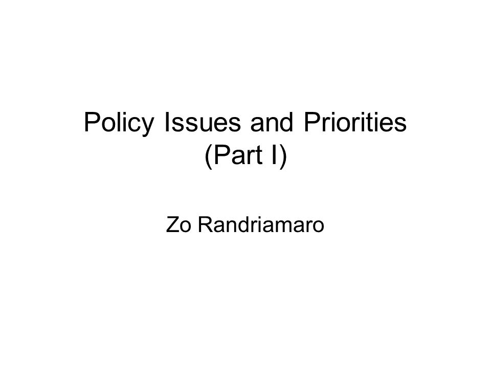 Policy Issues and Priorities (Part I) Zo Randriamaro