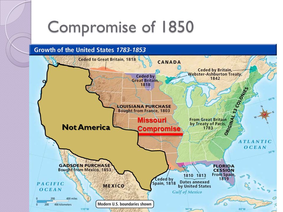 Compromise of 1850 By acquiring land from the Mexican-American war, Southern Senators see an opportunity for more slave states Northerners see this as a threat to the Missouri Compromise After the Gold Rush of 1849, California applies for statehood ◦ Wants to be a free state Missouri Compromise .