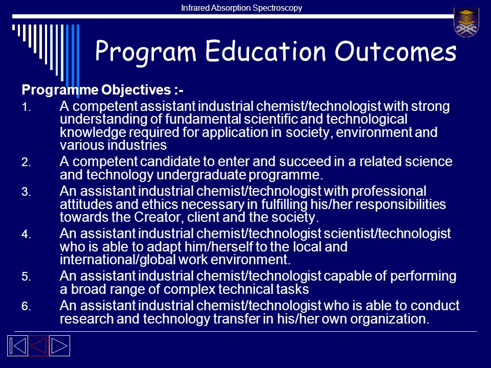 Infrared Absorption Spectroscopy Program Education Outcomes Programme Objectives :- 1.