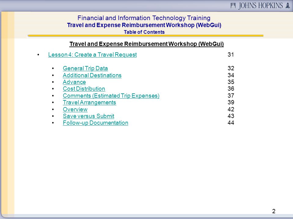 financial and information technology training travel and expense