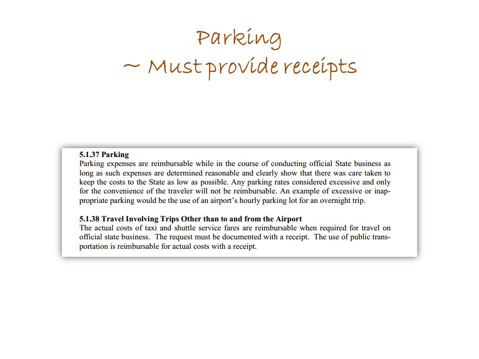 Parking ~ Must provide receipts