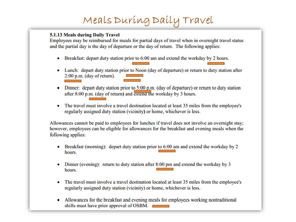 Meals During Daily Travel