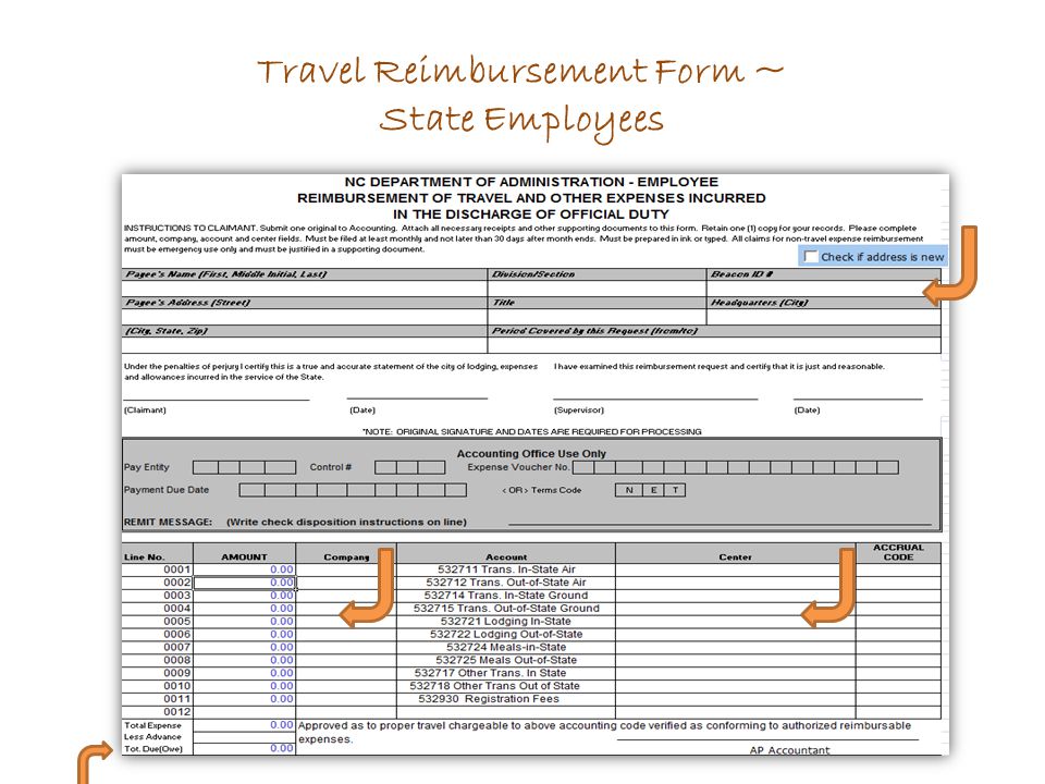 Travel Reimbursement Form ~ State Employees