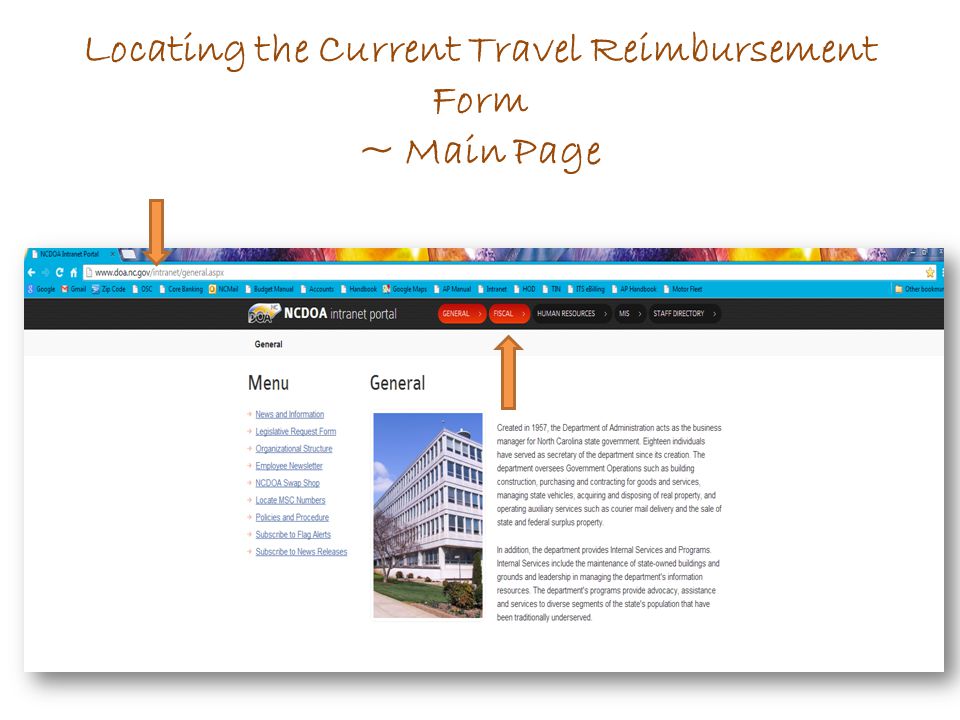 Locating the Current Travel Reimbursement Form ~ Main Page