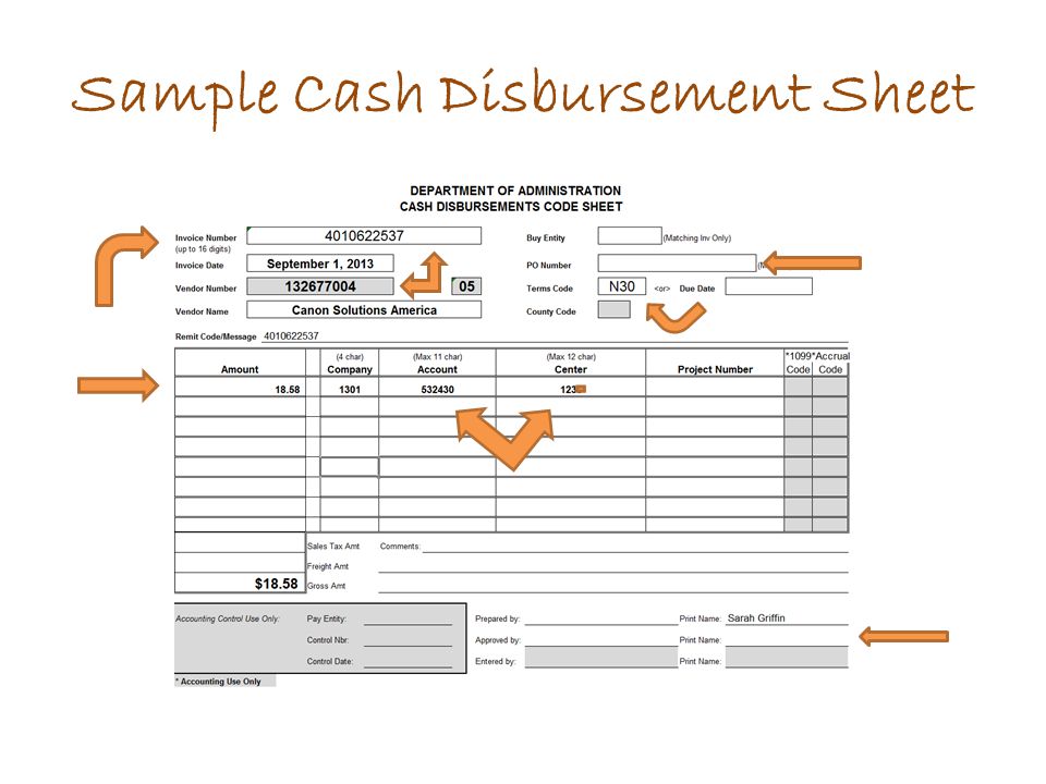 Sample Cash Disbursement Sheet