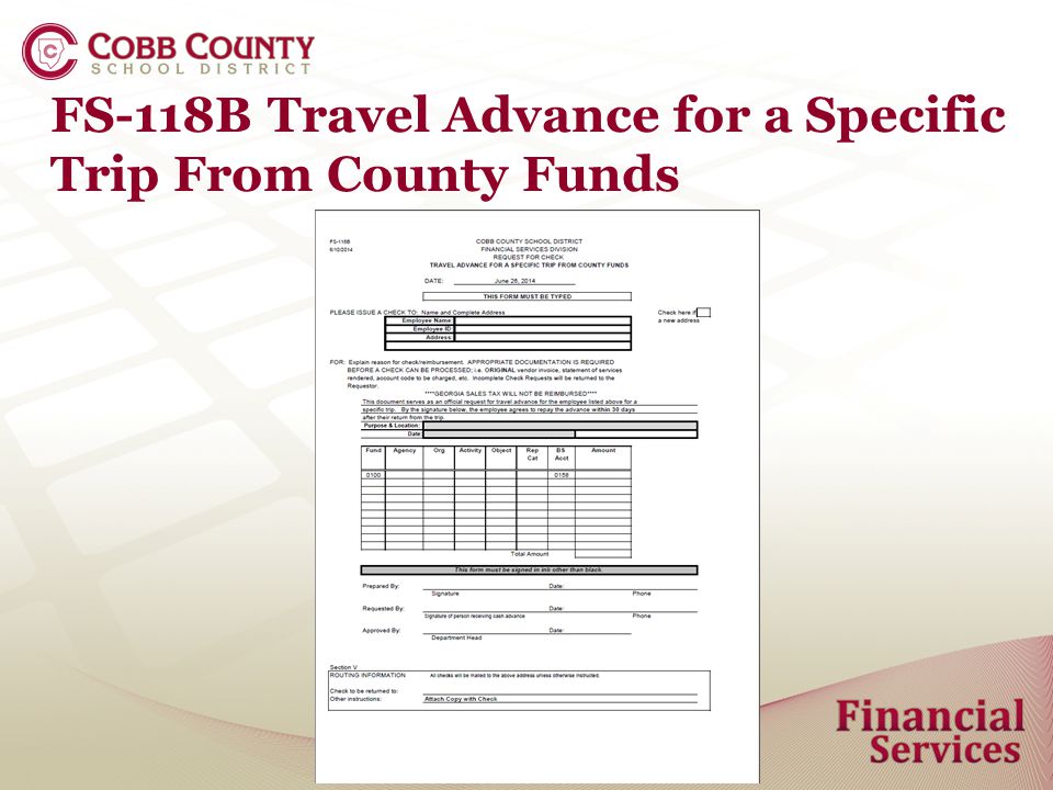 FS-118B Travel Advance for a Specific Trip From County Funds