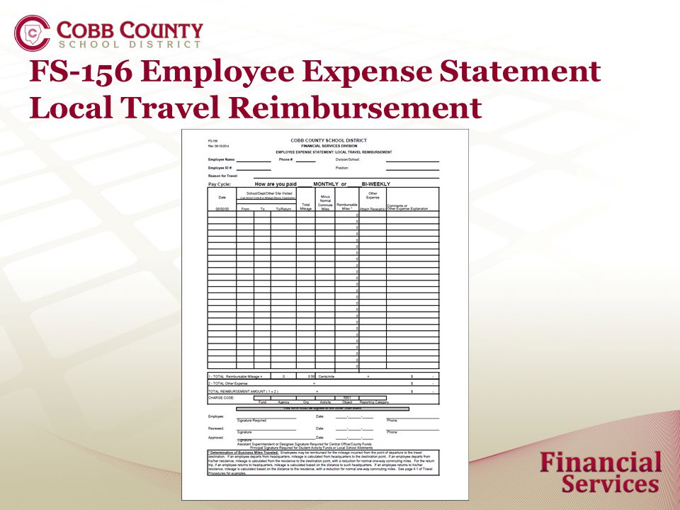 FS-156 Employee Expense Statement Local Travel Reimbursement