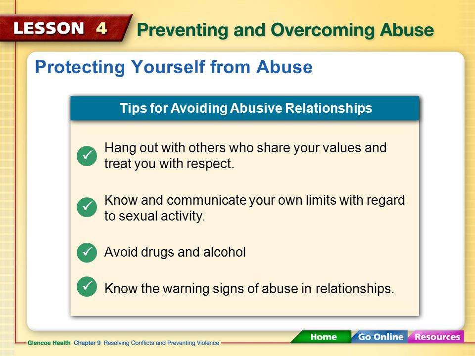 Forms of Abuse Communicating your sexual limits clearly to the people you date can protect you from being in an abusive relationship.