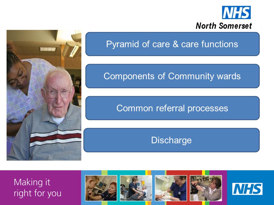 Pyramid of care & care functions Components of Community wards Common referral processes Discharge