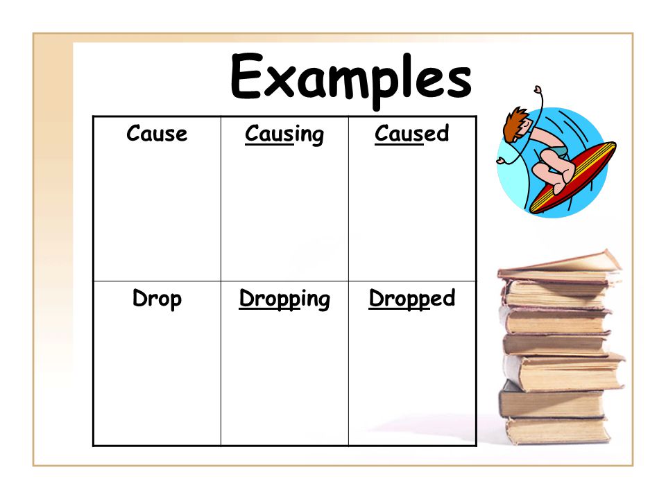 Examples CauseCausingCaused DropDroppingDropped