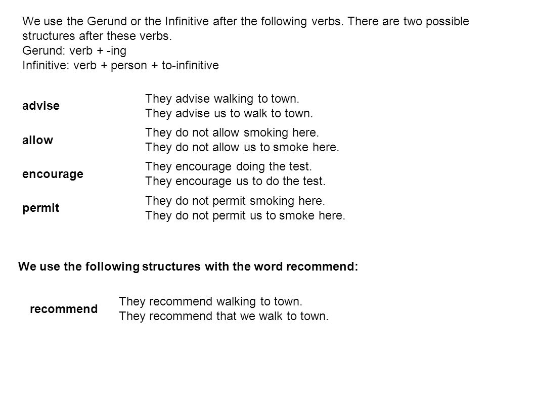 We use the Gerund or the Infinitive after the following verbs.