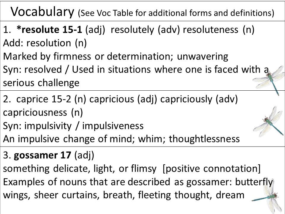 Vocabulary (See Voc Table for additional forms and definitions) 1.