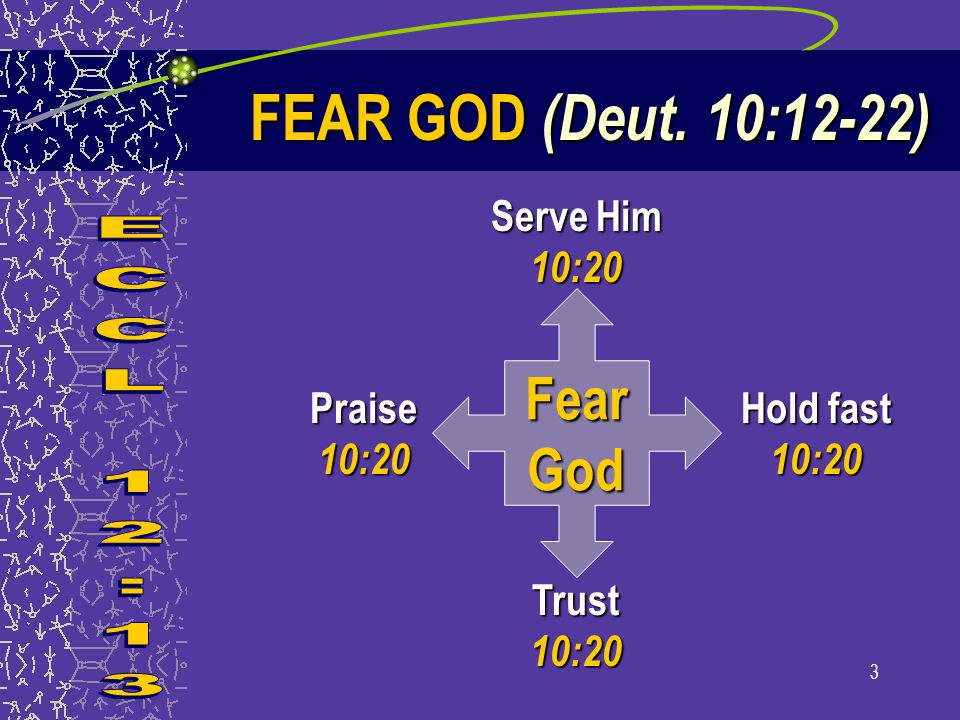 3 FearGod Serve Him 10:20 Hold fast 10:20 Trust 10:20 Praise 10:20