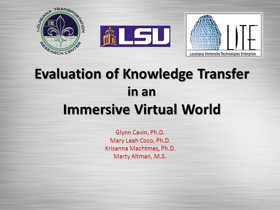 Evaluation of Knowledge Transfer in an Immersive Virtual World Glynn Cavin, Ph.D.