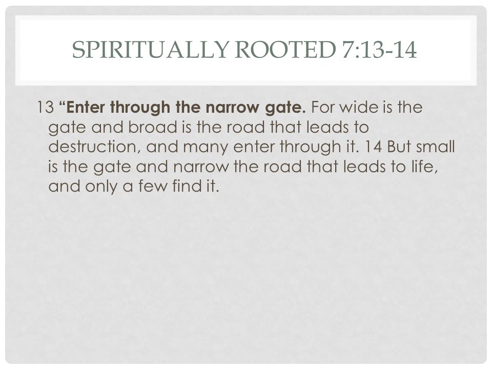 SPIRITUALLY ROOTED 7: Enter through the narrow gate.