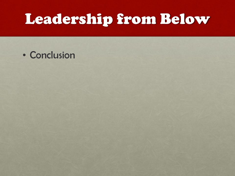 Leadership from Below Conclusion Conclusion