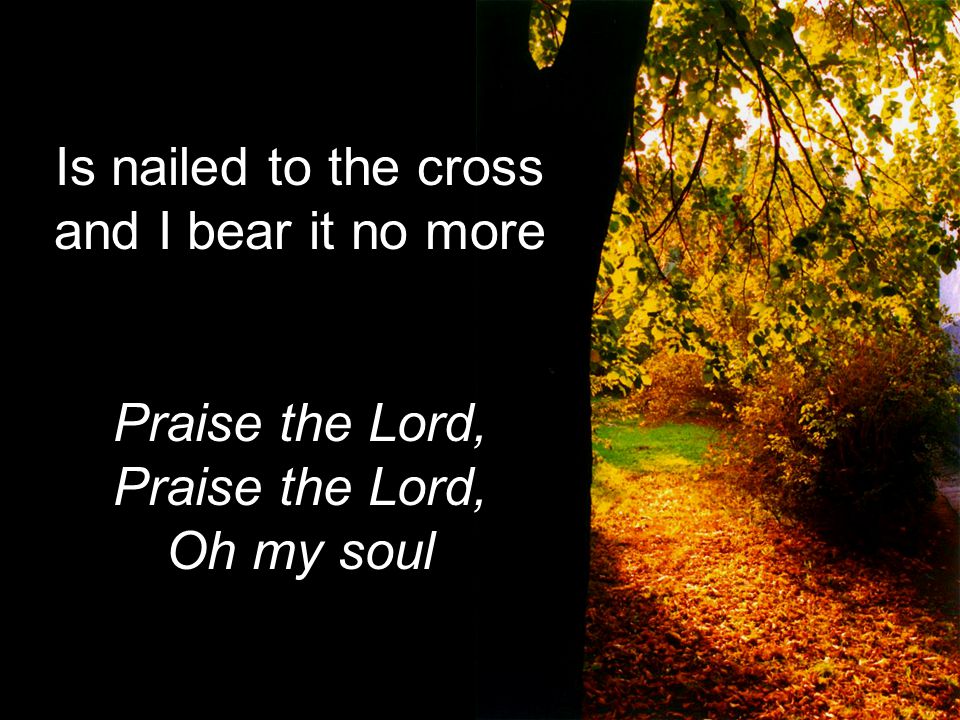 Is nailed to the cross and I bear it no morePraise the Lord, Oh my soul