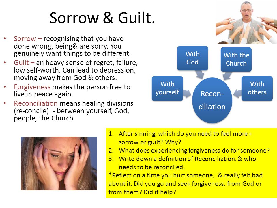 Sorrow & Guilt. Sorrow – recognising that you have done wrong, being& are sorry.