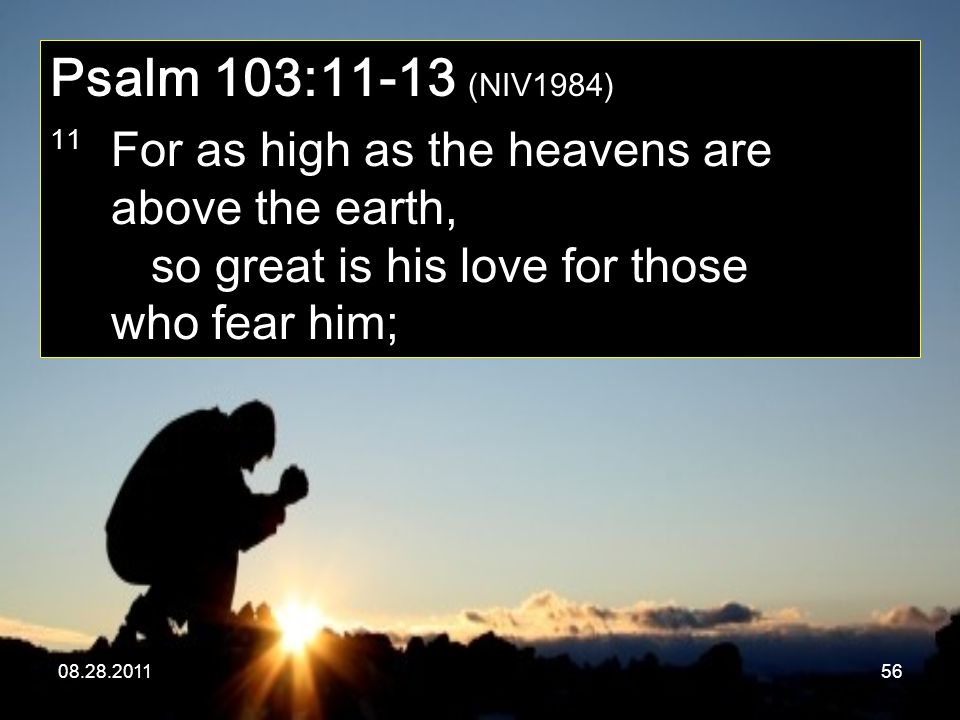 Psalm 103:11-13 (NIV1984) 11 For as high as the heavens are above the earth, so great is his love for those who fear him;