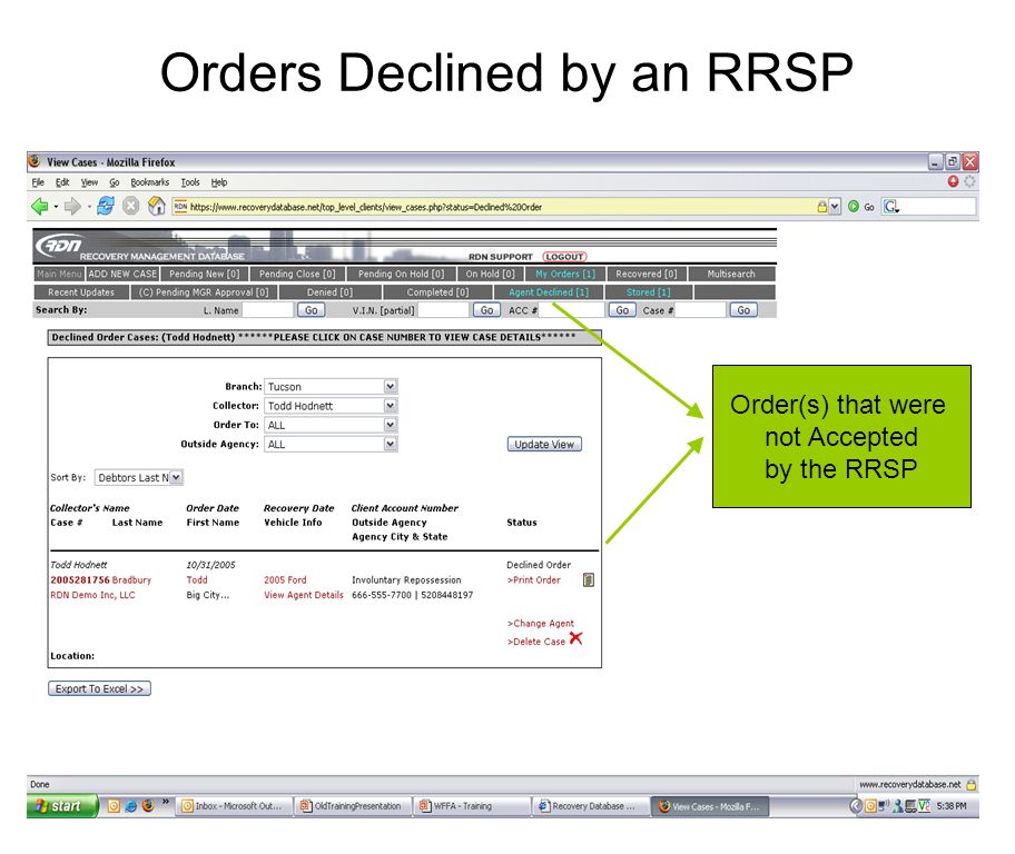 Orders Declined by an RRSP Order(s) that were not Accepted by the RRSP