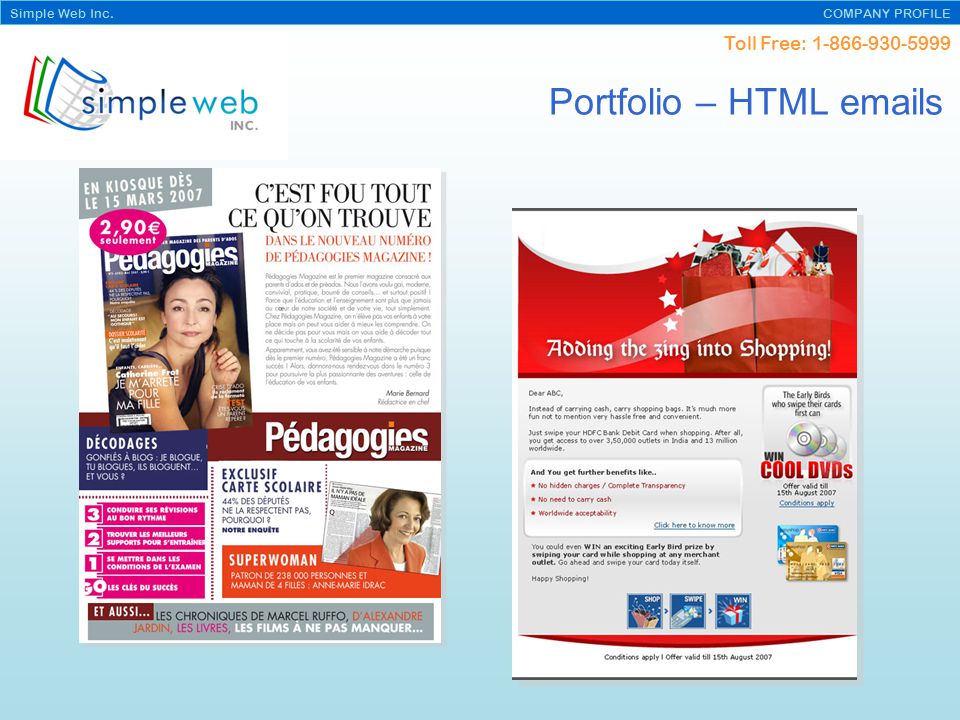 Toll Free: Simple Web Inc. COMPANY PROFILE Portfolio – HTML  s
