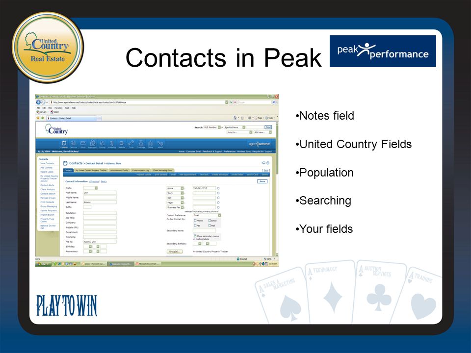 Contacts in Peak Notes field United Country Fields Population Searching Your fields