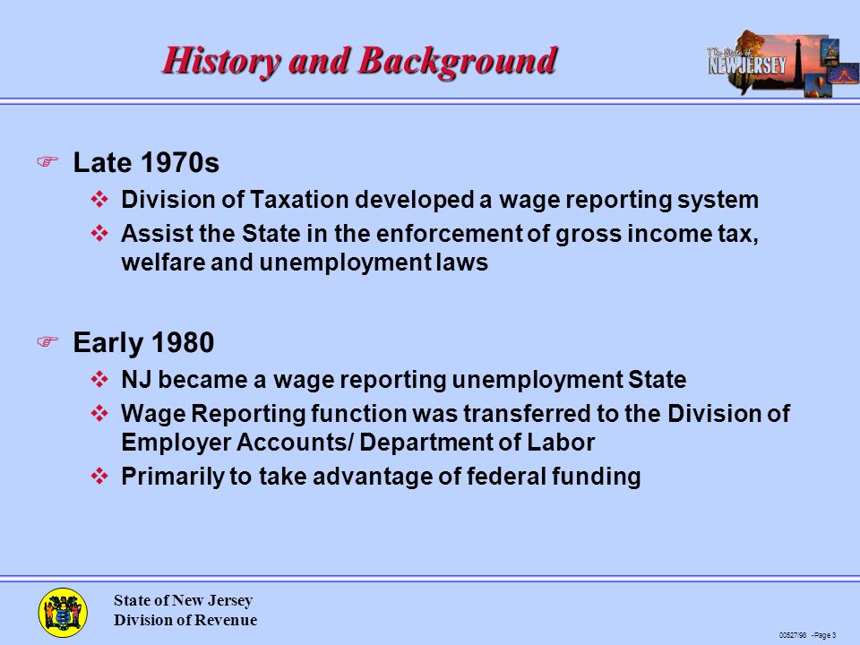 State of New Jersey Department of the Treasury Division of Revenue REVENUE  CONSOLIDATION Visit us on Christine Todd Whitman. - ppt download