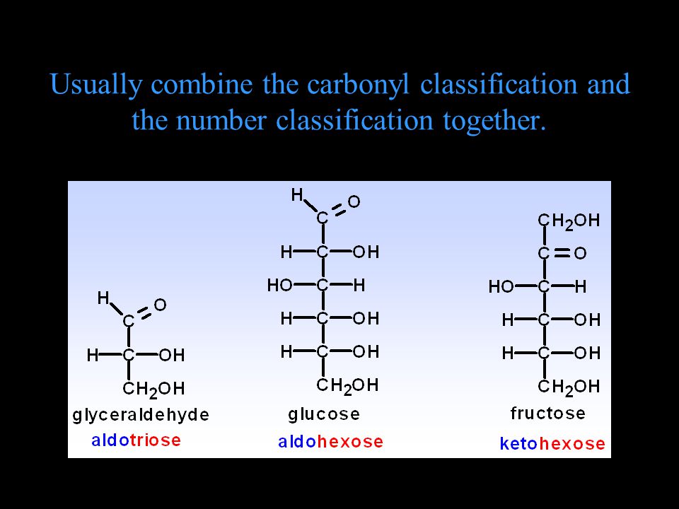 Usually combine the carbonyl classification and the number classification together.