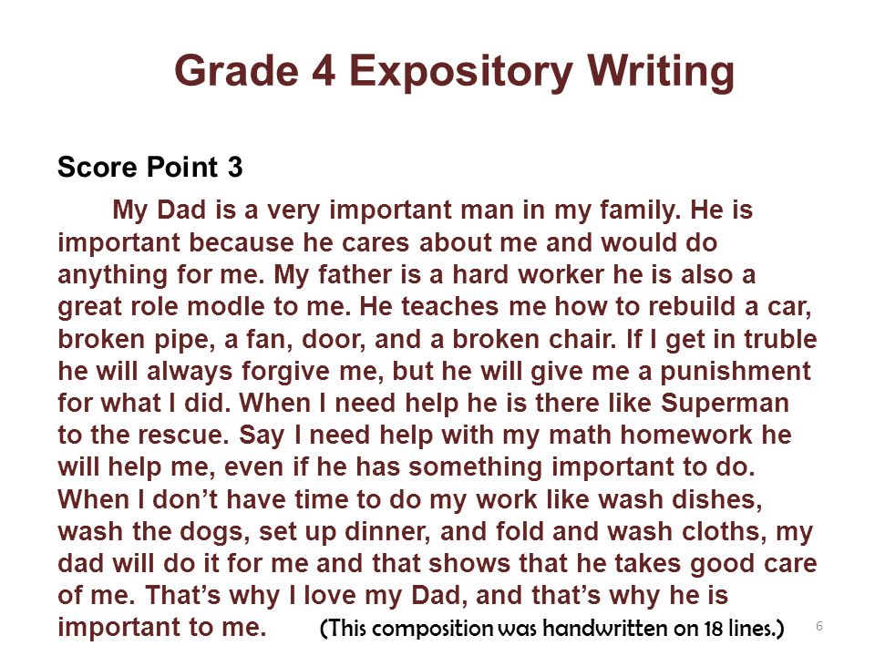 Grade 4 Expository Writing Score Point 3 My Dad is a very important man in my family.