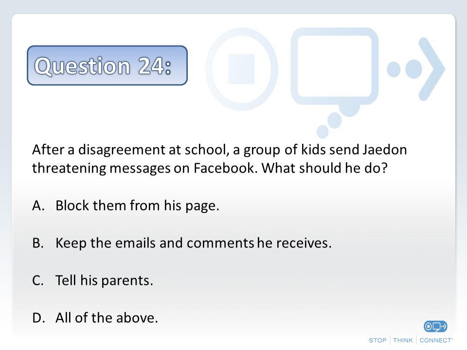 After a disagreement at school, a group of kids send Jaedon threatening messages on Facebook.