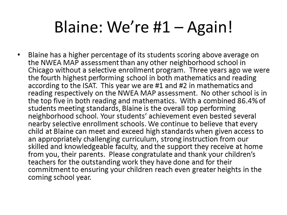 Blaine: We’re #1 – Again.