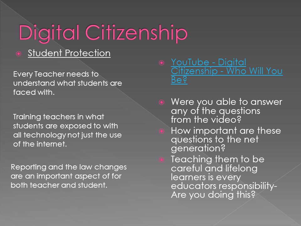  Student Protection  YouTube - Digital Citizenship - Who Will You Be.
