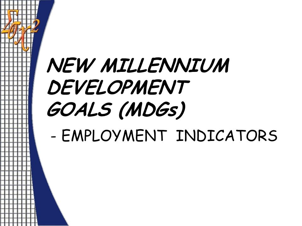 NEW MILLENNIUM DEVELOPMENT GOALS (MDGs) - EMPLOYMENT INDICATORS