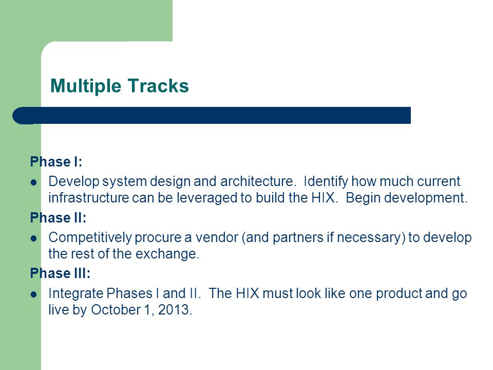 Multiple Tracks Phase I: Develop system design and architecture.