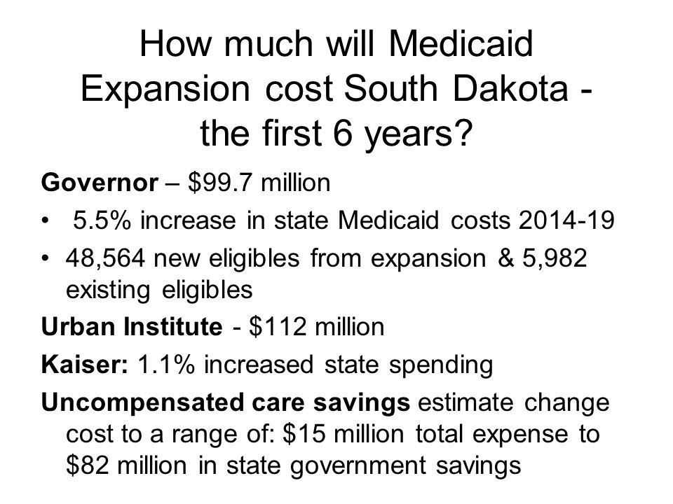 How much will Medicaid Expansion cost South Dakota - the first 6 years.