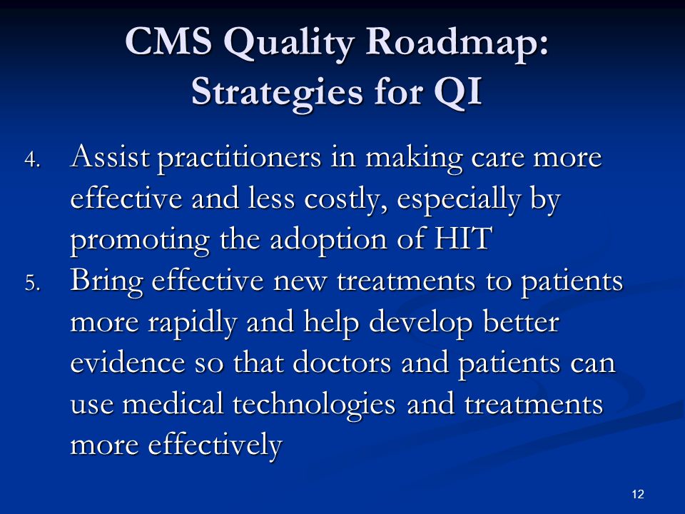 12 CMS Quality Roadmap: Strategies for QI 4.