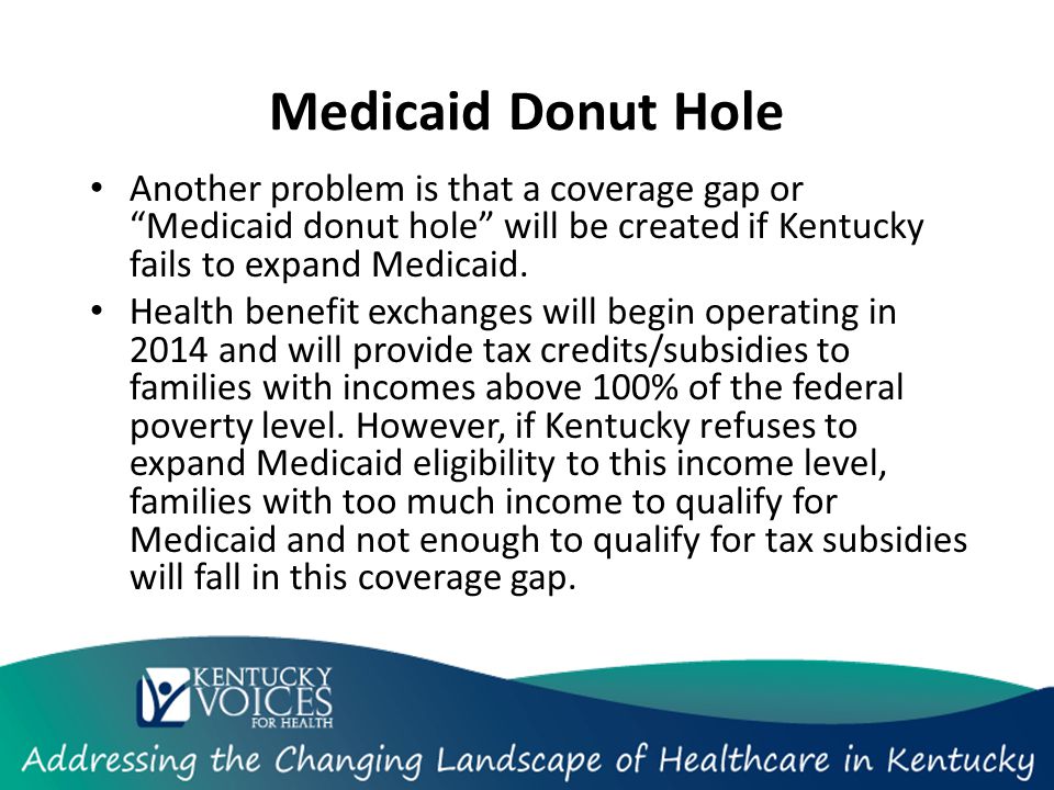 Another problem is that a coverage gap or Medicaid donut hole will be created if Kentucky fails to expand Medicaid.