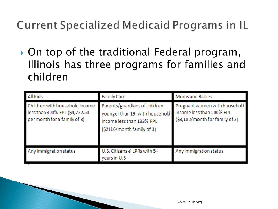  On top of the traditional Federal program, Illinois has three programs for families and children