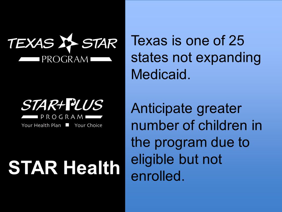 Texas is one of 25 states not expanding Medicaid.
