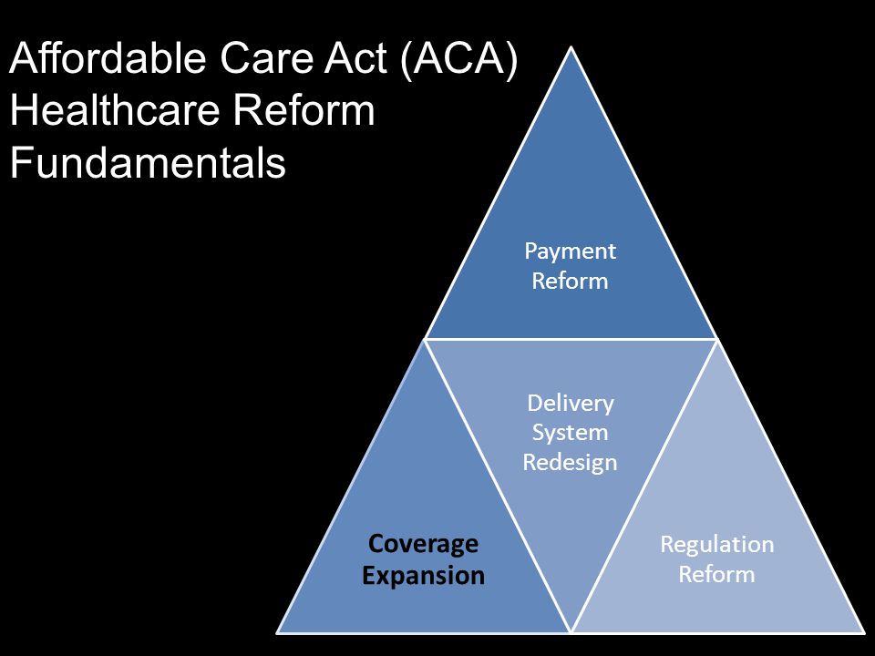 Payment Reform Coverage Expansion Delivery System Redesign Regulation Reform Affordable Care Act (ACA) Healthcare Reform Fundamentals