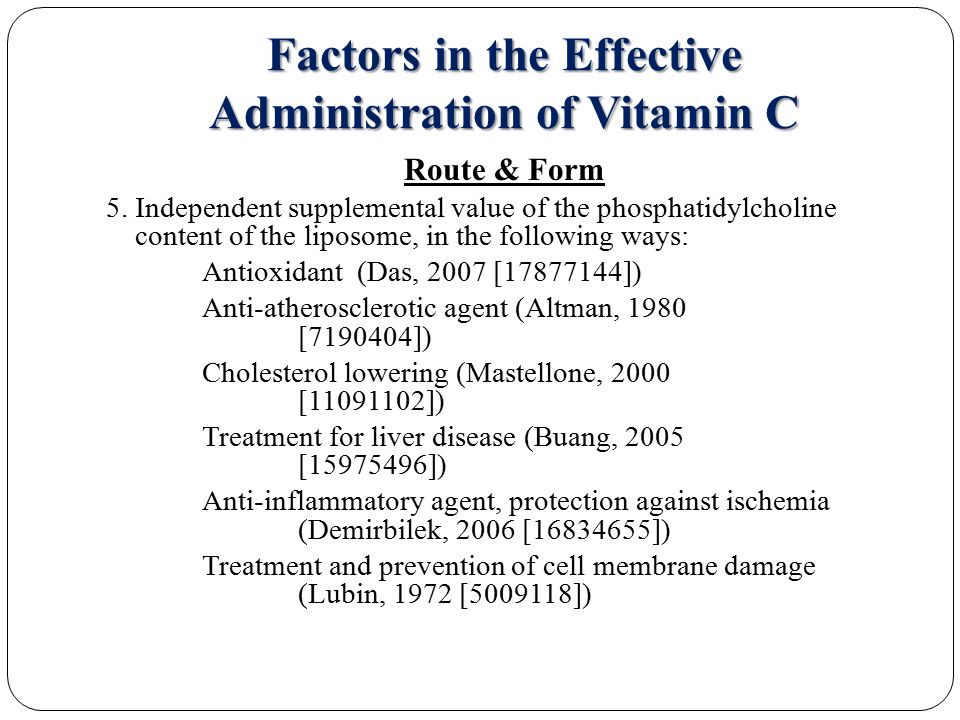 Factors in the Effective Administration of Vitamin C Route & Form 5.
