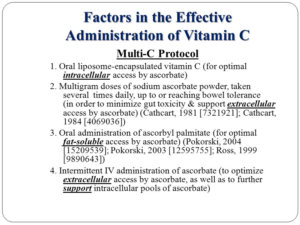 Factors in the Effective Administration of Vitamin C Multi-C Protocol 1.