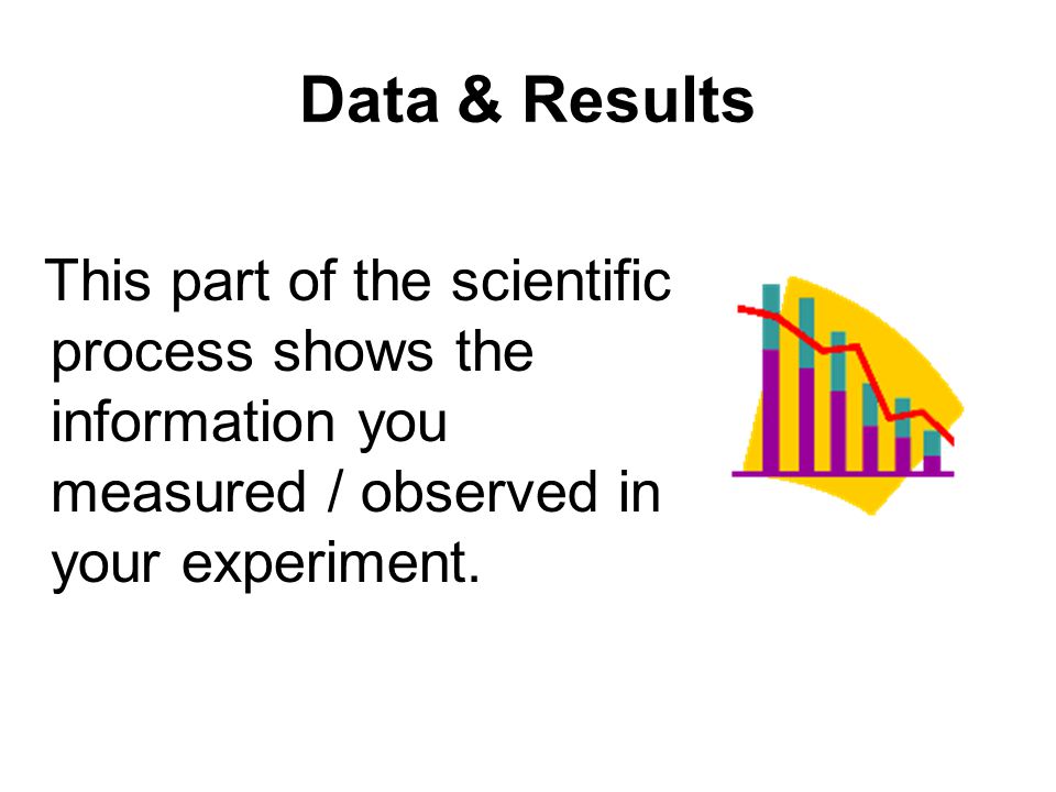 Data & Results This part of the scientific process shows the information you measured / observed in your experiment.