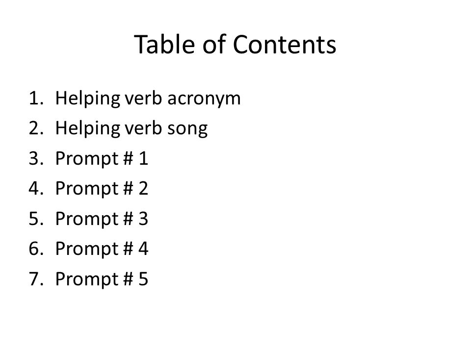 writing binder table of contents table of contents 1 helping verb