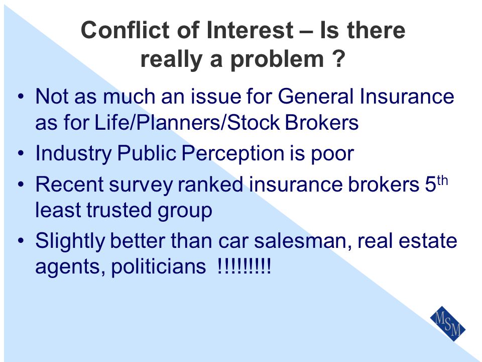 Conflict of Interest - What Is It. Where the interests of our clients and ourselves are different.