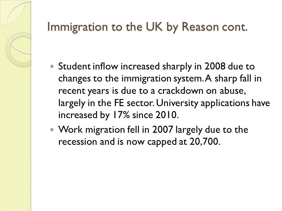 Immigration to the UK by Reason cont.